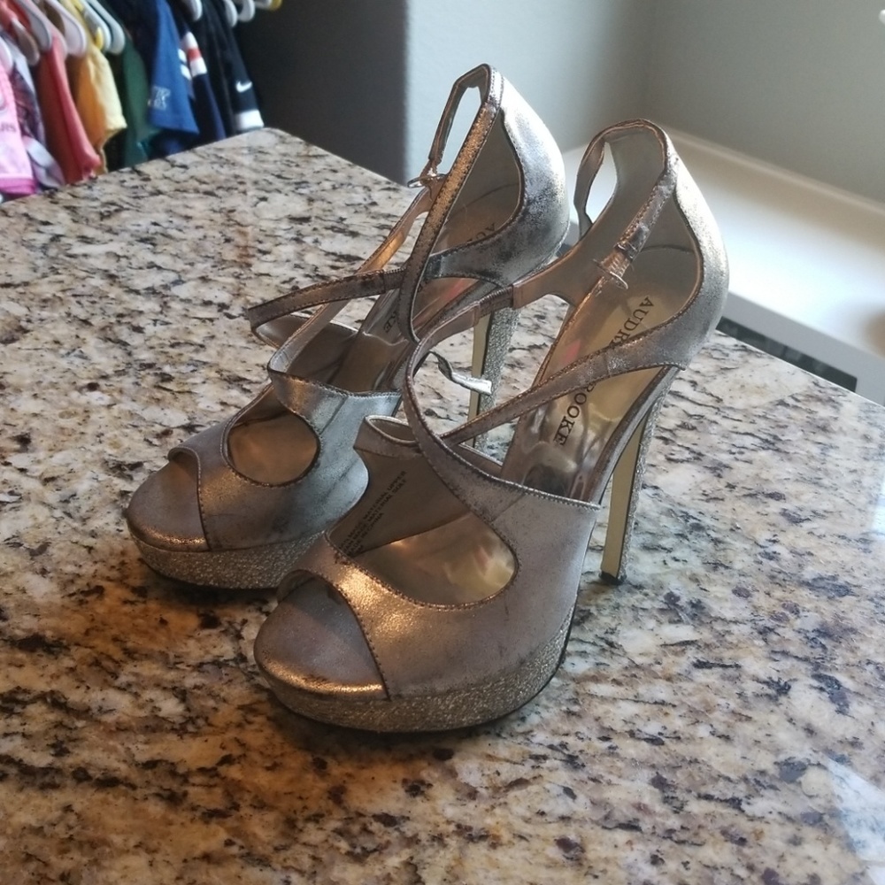 Silver Shiny Audrey Brooke Platform Heels